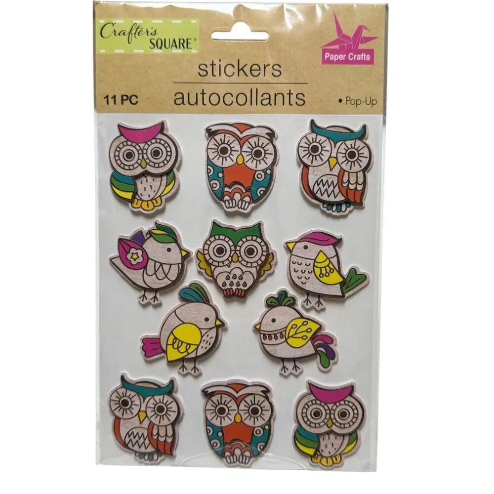 Crafters square pop up owl and bird stickers 11pc NEW
